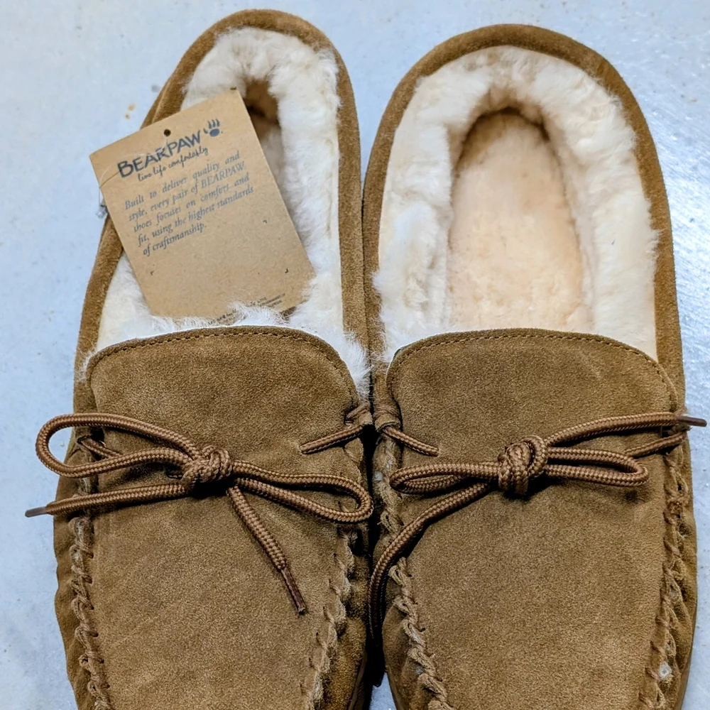 BEAR PAW 14 NWT Men's Hickory Brown Suede & Genuine Warm Wool Shearling Slippers - Picture 9 of 11